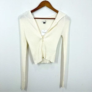 American Eagle Größe Small cremefarbener kurz geschnittener gerippter Kapuzenpullover neu mit Etikett lässig gemütlich - Bild 1 von 8