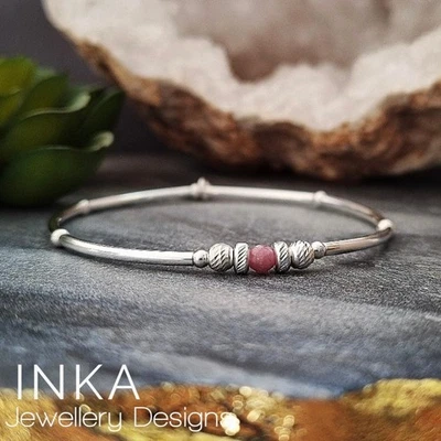 Inka 925 Sterling Silver Pink Tourmaline October Birthstone Stacking Bracelet - Image 1 of 4