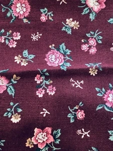 VTG Cranston Fabric Pink Flowers on Maroon 1.75Y x 44" Width - Picture 1 of 3