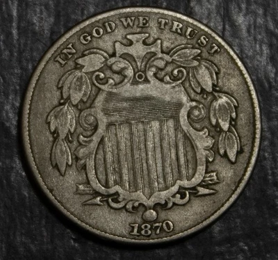 1870 Shield Nickel XF Reverse Scratches   Lot  3832 - Image 1 of 2