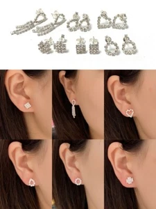 Pendientes clásicos de plata esterlina 925 con pernos completos de cristales brillantes regalo - Imagen 1 de 2