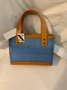 New Maxx New York purse handbag blue brown leather vinyl zip $140 - Picture 1 of 12
