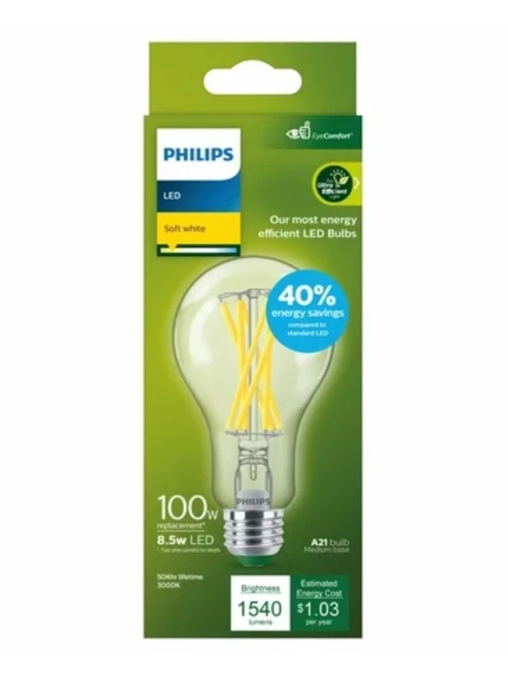 Philips A21 Medium Base Soft White LED Light Bulb, 100 Watt, 1540 Lumens, 8.5w - Image 1 of 1