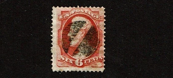 1870-1 U.S. National Bank Note 6c Carmine LINCOLN  Sc#148 WOW Fancy Cork Cancel - Image 1 of 1