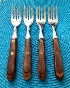 4 VTG Washington Forge TOWN & COUNTRY 7" Salad Forks WOOD HANDLES Never Used USA - Picture 1 of 7