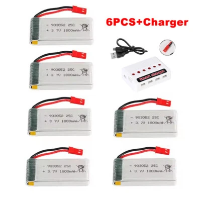 6x 3.7V 1800mah 25C JST Plug Lipo Battery +6Port Charger For RC Quadcopter Drone - Image 1 of 4