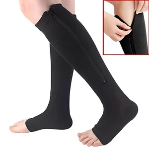 Zipper Compression Diabetic Socks 20-30mmHg, Open Toe improves blood Circulation - Picture 1 of 20