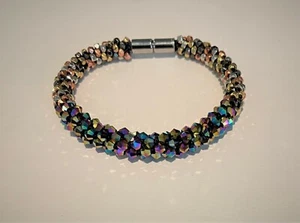 Funkelndes Metall facettierte Rondelle & Kristalle Magnet Edelstahl-S Armband 8" - Bild 1 von 5