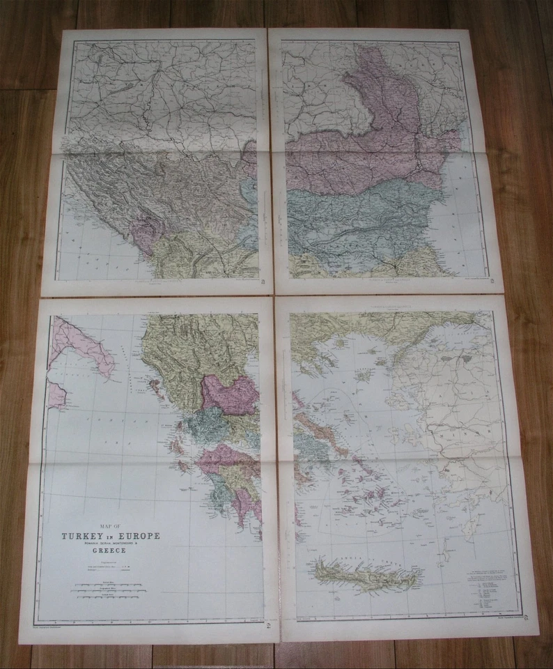 1891 ANTIQUE MAP BALKANS TURKEY IN EUROPE OTTOMAN EMPIRE GREECE (FOUR-SHEET SET) - Image 1 of 4