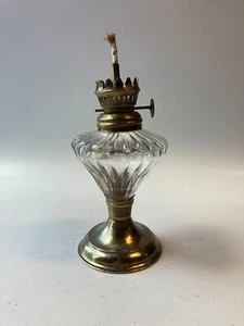 Vintage Embossed Glass & Brass Oil Lamp 6" - Picture 1 of 6