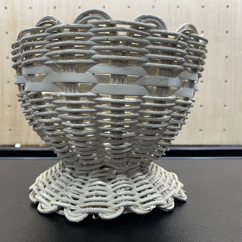 vintage small white round woven wicker basket planter Cover