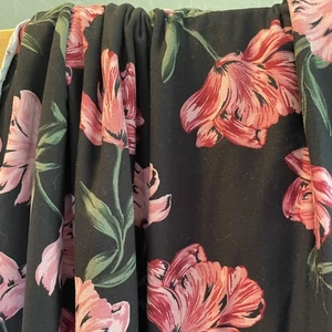 Brushed Poly/Lycra Knit Fabric  4-way Stretch Black Pink Floral Print 60"x46" + - Picture 1 of 6