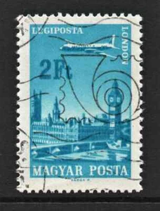 Used blue " ILLYUSHIN II-18 PLANE OVER CITIES SERVED - LONDON " Hungary 1966 - Picture 1 of 2