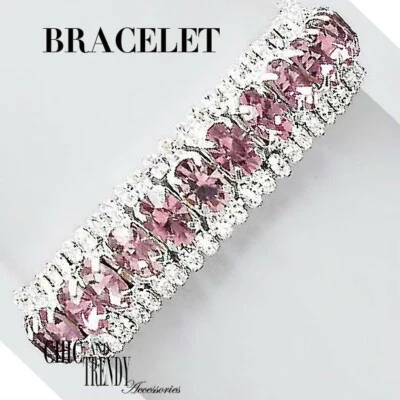 PULSERA CLÁSICA MEDIANA DE CRISTAL PÚRPURA Y TRANSPARENTE ESTRÁS CRISTAL BODA FORMAL Foto 1 de 3