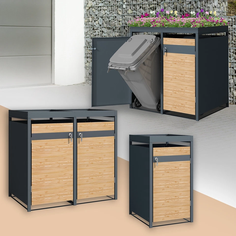 1/2/3/4er Mülltonnenbox Mülltonnenhaus Mülltonnenverkleidung mit Pflanzdach - Bild 1 von 1