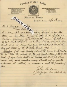 1897 Richter JOHN SEIDERS San Saba TEXAS Stellvertreter A.P. Duggan Walker Graham Hawkins - Bild 1 von 2