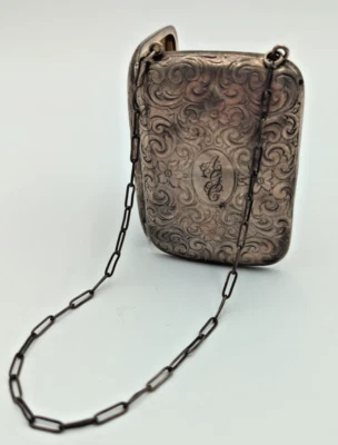 Borsa portamonete compatta specchio vittoriano Chatelaine argento sterling monogramma AGC - Immagine 1 di 4