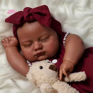 Lifelike Reborn Baby Dolls Black Girl Pekka - 20 Inch Lifelike Soft Body Realist - Picture 1 of 12