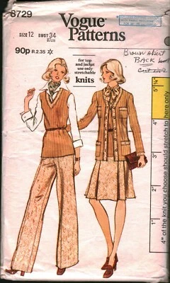 8729 Vintage Vogue Sewing Pattern Misses Jacket Top Skirt Pants Career Wardrobe - Image 1 of 2