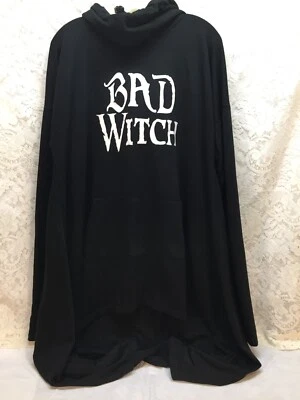 Black Cloak Cape Coat Long Hoodie BAD WITCH Graphic Women's Girls - Image 1 of 4