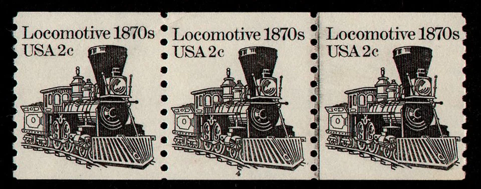 UNITED STATES, SCOTT # 1897A, MNH STRIP OF 3 COIL STAMPS PNC # 4 LOCOMOTIVE, MNH - Image 1 of 1