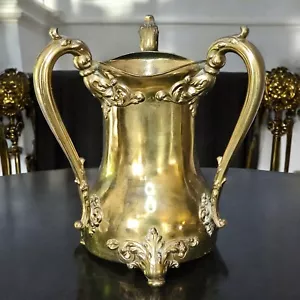 Secchiello champagne vintage Reed & Barton LOVING CUP trofeo ottone 3 manici 12" - Foto 1 di 18
