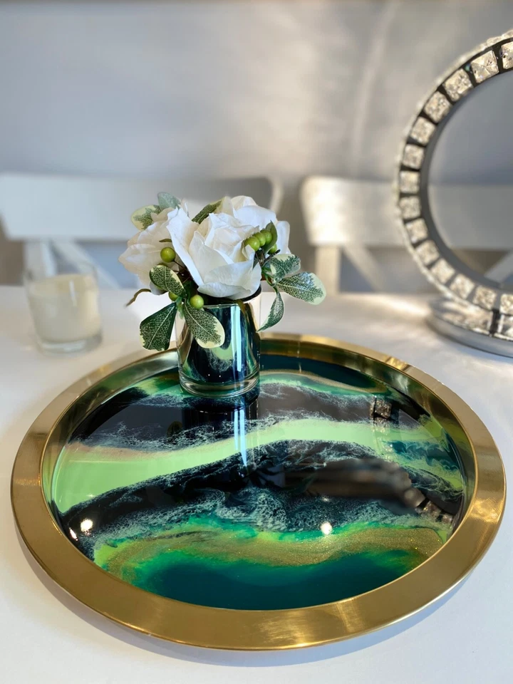 Northern Lights Gold Serving Display Resin Tray New Home Gift Gin Wedding - Image 1 of 4