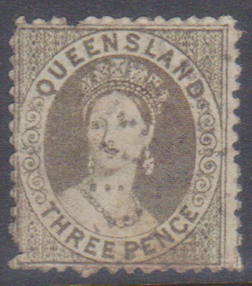 (F230-3) 1868 QLD 3d selo chalon oliva (C) - Imagem 1 de 1