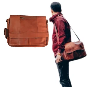 Leather Vachetta Porthole  17" Laptop NBA Charlotte Bobcats Tan Messenger/Brief… - Picture 1 of 6