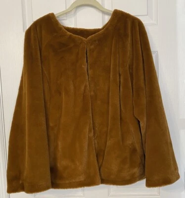 G.I.L.I Women’s Faux Fur Jacket Plus 2X Fox Brown Lined Bracelet Sleeve QVC - Image 1 of 4