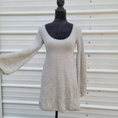 Marciano Cashmere Wool Rabit Sequin Gray  Bubble Long Sleeve Sweater Dress XS - Image 1 of 4