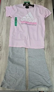 adidas Youth Girls 2-piece Tee and Flare Pant Set Pink/Gray XL (16) NEW - Picture 1 of 3