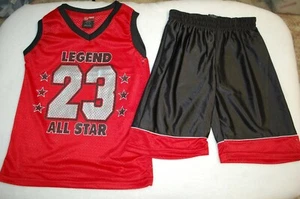 Boys RED ATHLETIC V-NECK TANK TOP Breathable LEGEND ALL STAR Black Shorts S 6-7 - Picture 1 of 1
