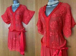 Karen Millen 12 UK Coral Red Embroidered Beaded Low Waist Gatsby Cocktail Dress - Picture 1 of 12