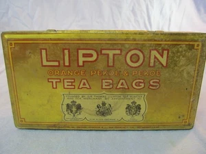 VINTAGE LIPTON ORANGE PEKOE & PEKOE TEA BAGS TIN - Picture 1 of 5