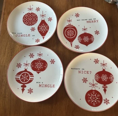 Set Of 4 Holiday Red & White Christmas Sentiments 9" Salad Plates by The Cellar - Image 1 of 4
