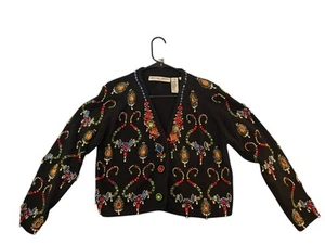 Vintage Michael Simon Cardigan Womens 2 Black Jeweled Sweater - Picture 1 of 10