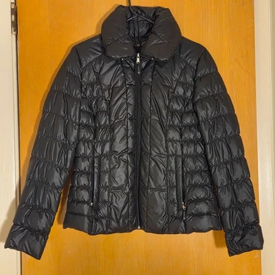 Kenneth Cole Packable Duck Down Cropped Puffer Jacket Womens M Black Travel Y2K - Image 1 of 4