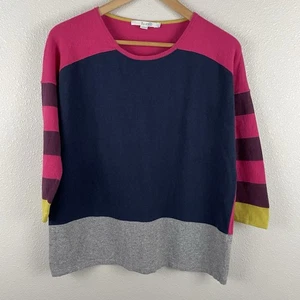 Boden Womens 4 Boxy 3/4 Sleeve Colorblock Cotton Cashmere Blend Scoop Sweater - Picture 1 of 4