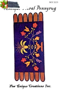 Antique Floral Pennyrug Wool Felt Pattern SEU223 Sew Unique Creations - Picture 1 of 2