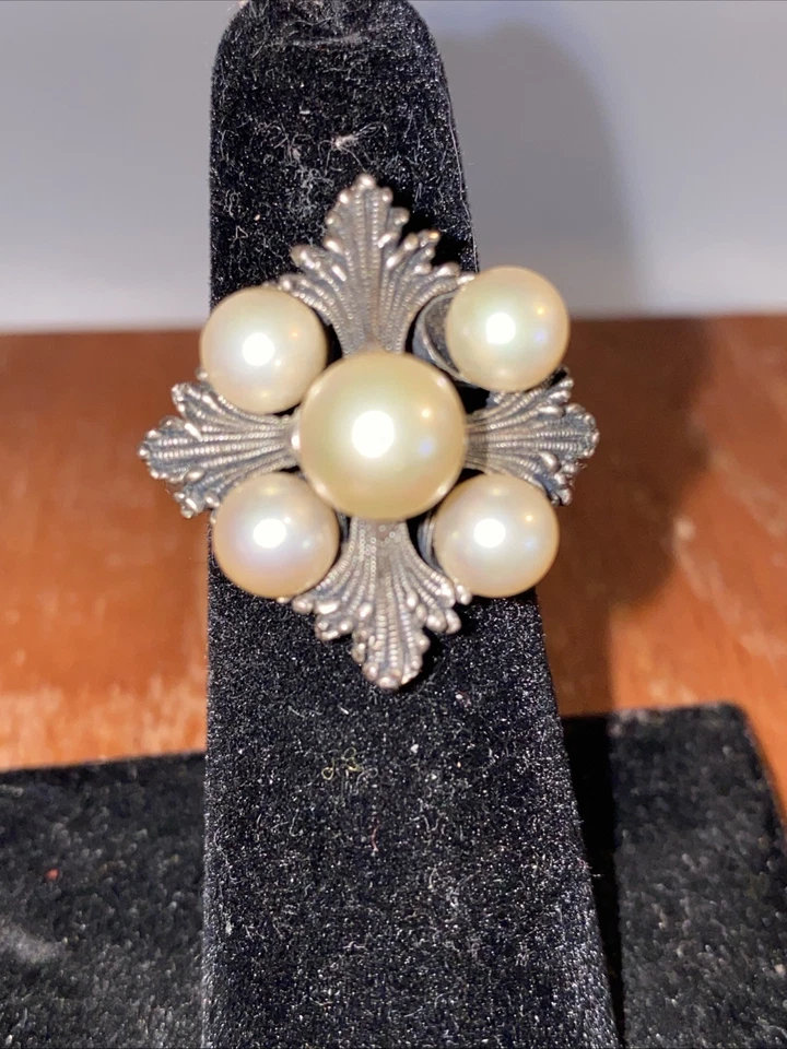 ELEGANTE ANILLO PERLA MAJORICA CRUZ TALLA 6.5 Foto 1 de 4