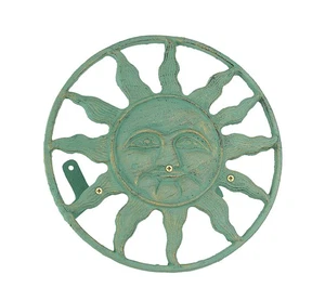 Zeckos Cast Iron Sun Face Decorative Wall Mounted Hanging Garden Hose Holder - Picture 1 of 7