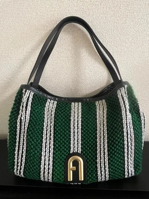 Bolso de Mano FURLA Primula Malla Cuero Verde Rayas Excelente Estado Foto 1 de 4
