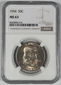 1954 Franklin Half Dollar Coin Toned NGC MS 63 - Picture 1 of 2