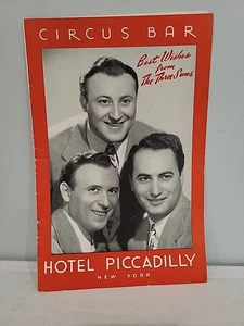 Vintage Menu 1945 WW2-Era Circus Bar Hotel Piccadilly NYC The Three Sons Promo - Picture 1 of 6