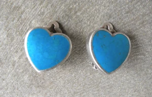 Vintage 925 Sterling & Turquoise Navajo Native American Heart Earrings - Picture 1 of 5