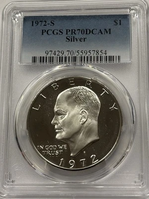 PR70 DCAM 1972-S Silver Eisenhower Dollar Ike PCGS Blue Label - Image 1 of 2