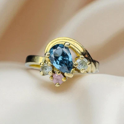 10K Gold- Natural Cobalt Blue Spinel Ring size 8- 3/4CT Pastel Rainbow Ring 2.4g - Image 1 of 4