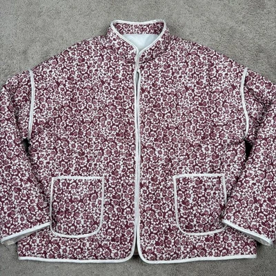 Quilted Puffer Chore Jacket Womens XL Red Floral Barn Coat Bohemian Cottagecore - Image 1 of 4