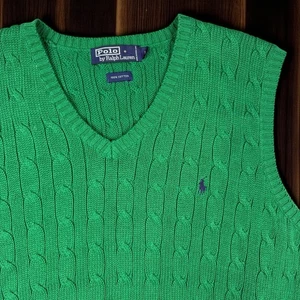 Vintage Polo Ralph Lauren Strick Pullover Weste Herren L V-Ausschnitt klassisch marineblau Pony adrett - Bild 1 von 5